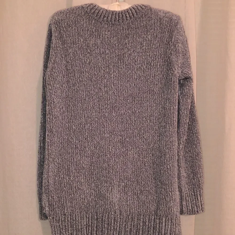 Orvis S Silver Gray Classic Collection Chenille Knit V-Neck Sweater